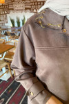 Sare Fashion Chain Detailed Suede Jacket Brown